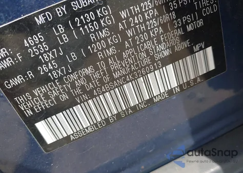 2019 Subaru Outback 2.5I Limited из США, поврежденный, VIN 4S4BSANC4K3260913